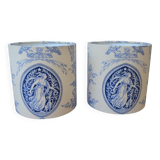 Pair of blue Toile de Jouy lampshades
