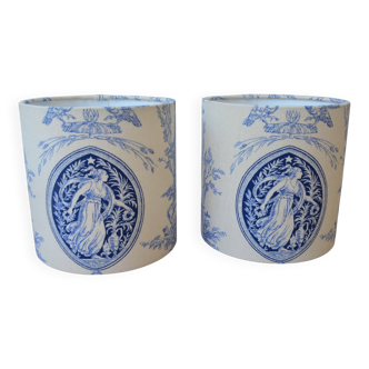 Pair of blue Toile de Jouy lampshades