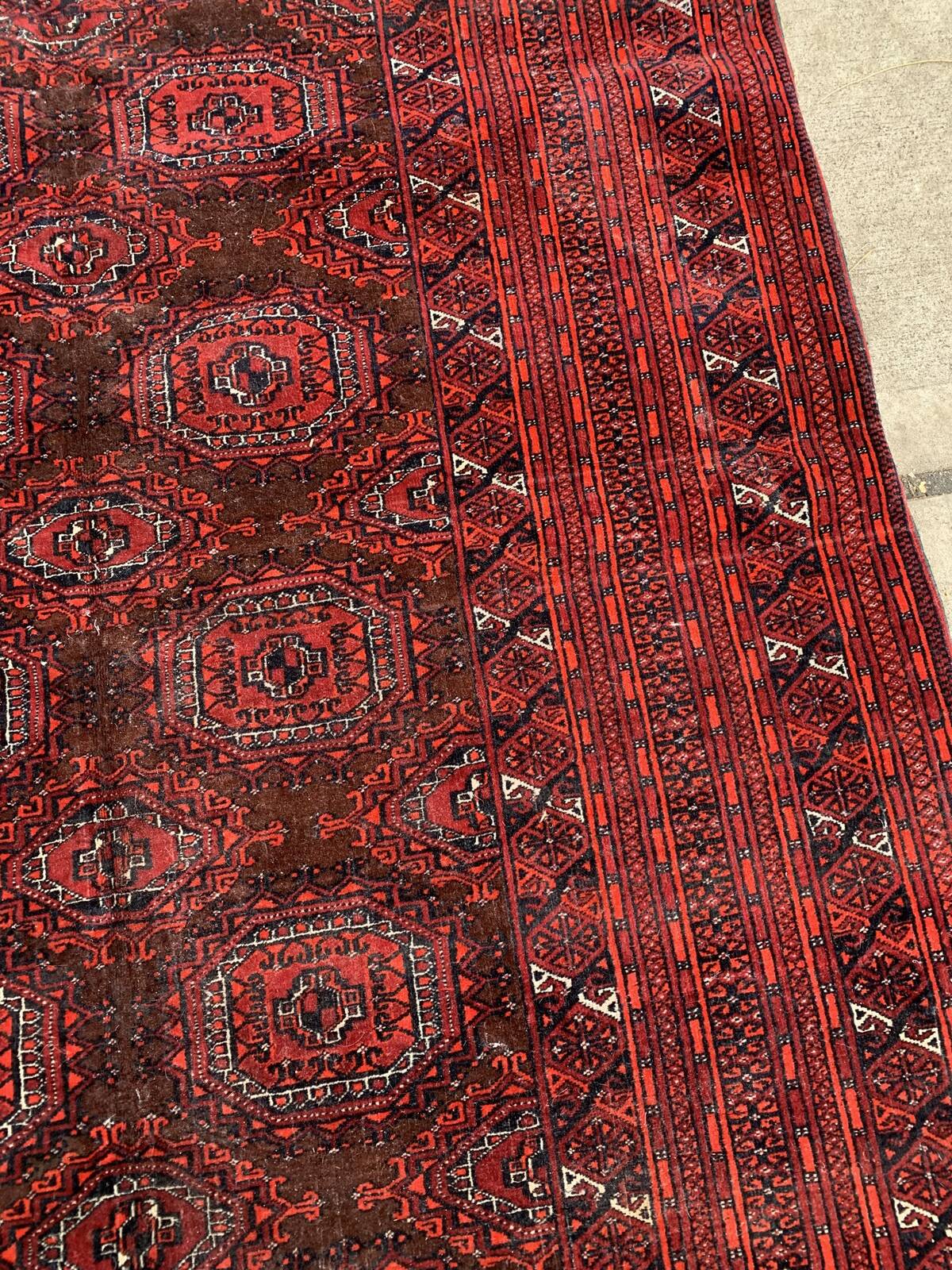 Vintage Uzbek Handmade Bukhara Rug, 4.5' x 5.10' (137cm x 181cm), 1960s