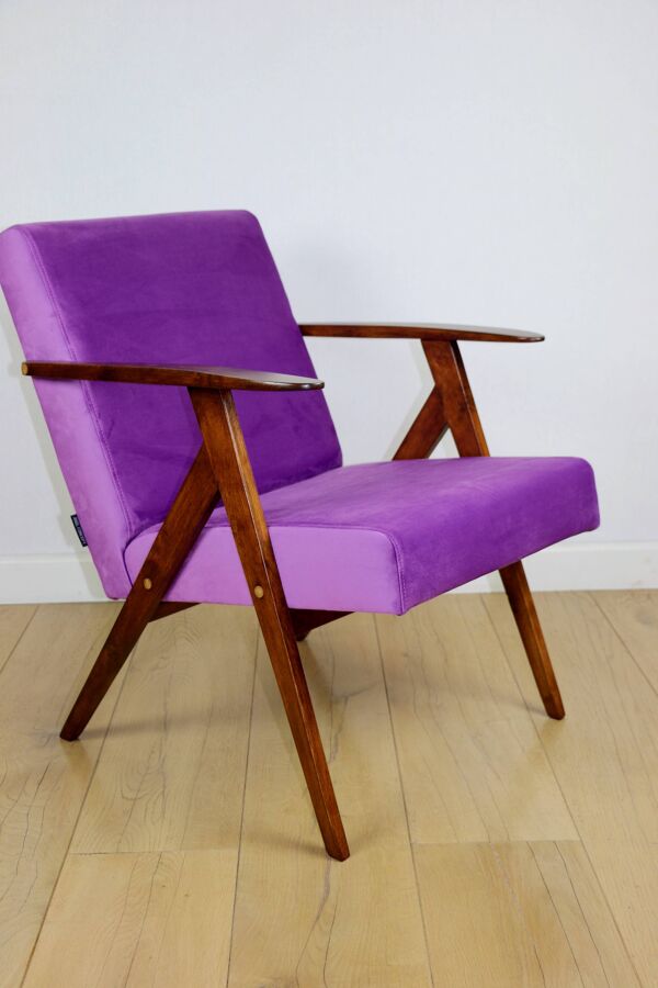 Fauteuil vintage comme VAR en velours violet - 2 pièces disponibles