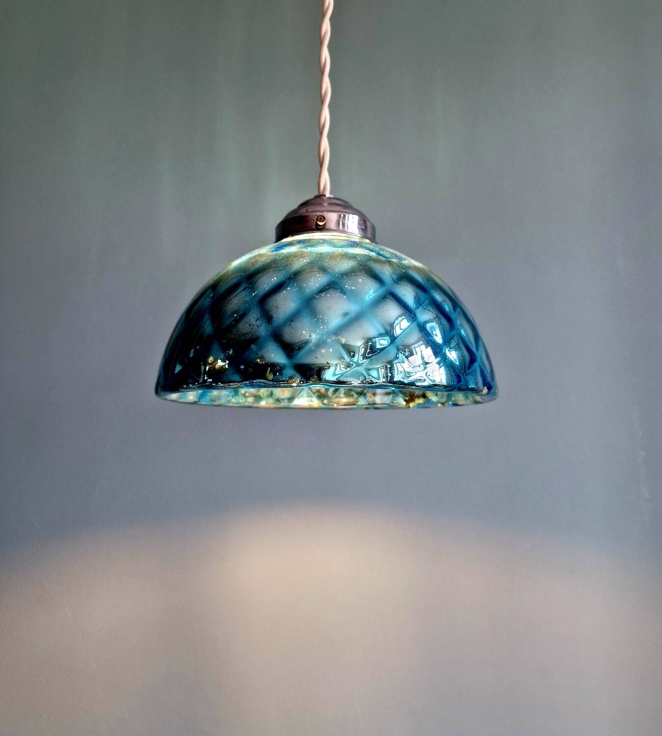 Blue glass églomisé pendant light, 1920s