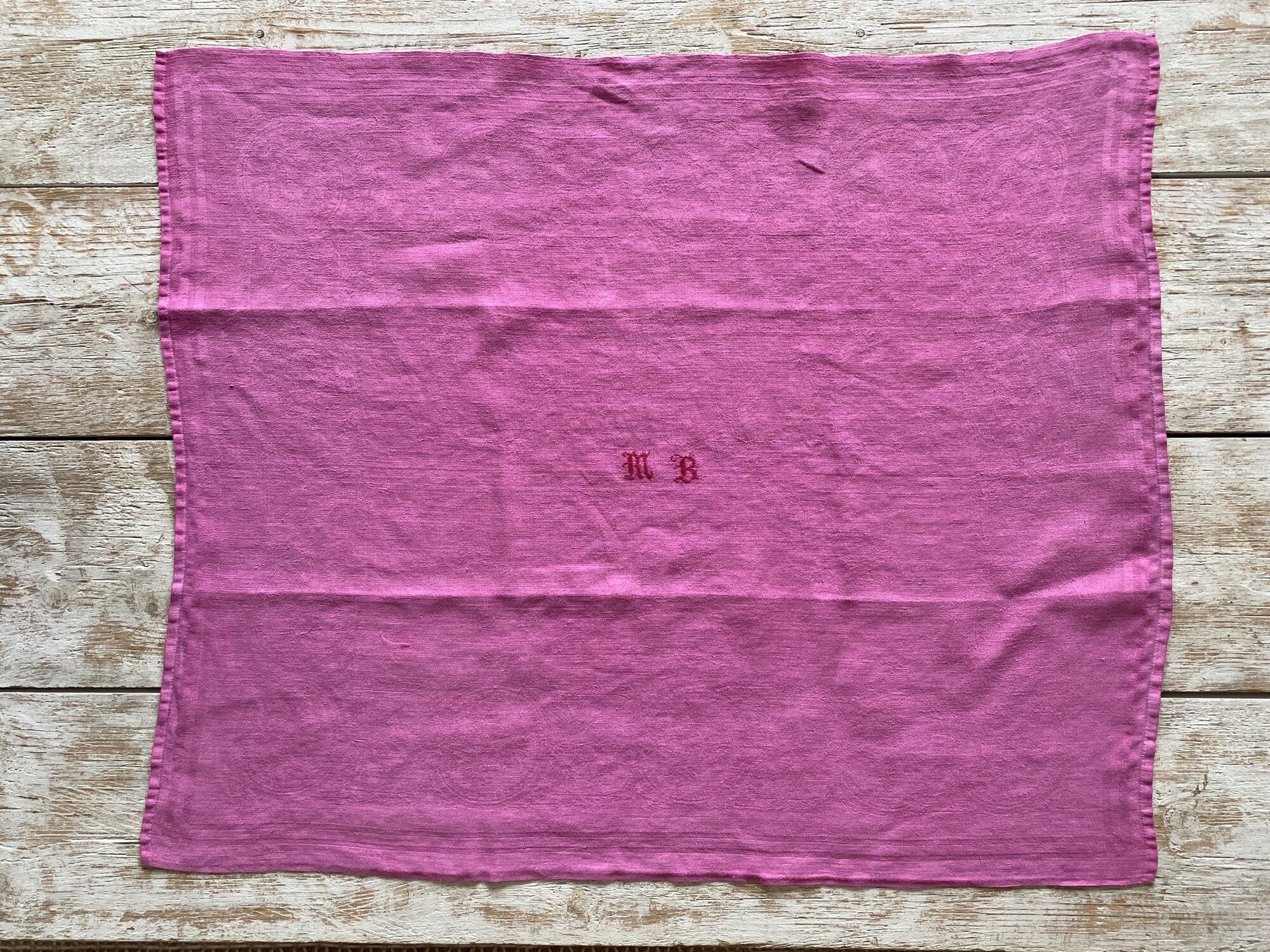 Set of 10 monogrammed pink napkins MB - 78x65 cm - cotton