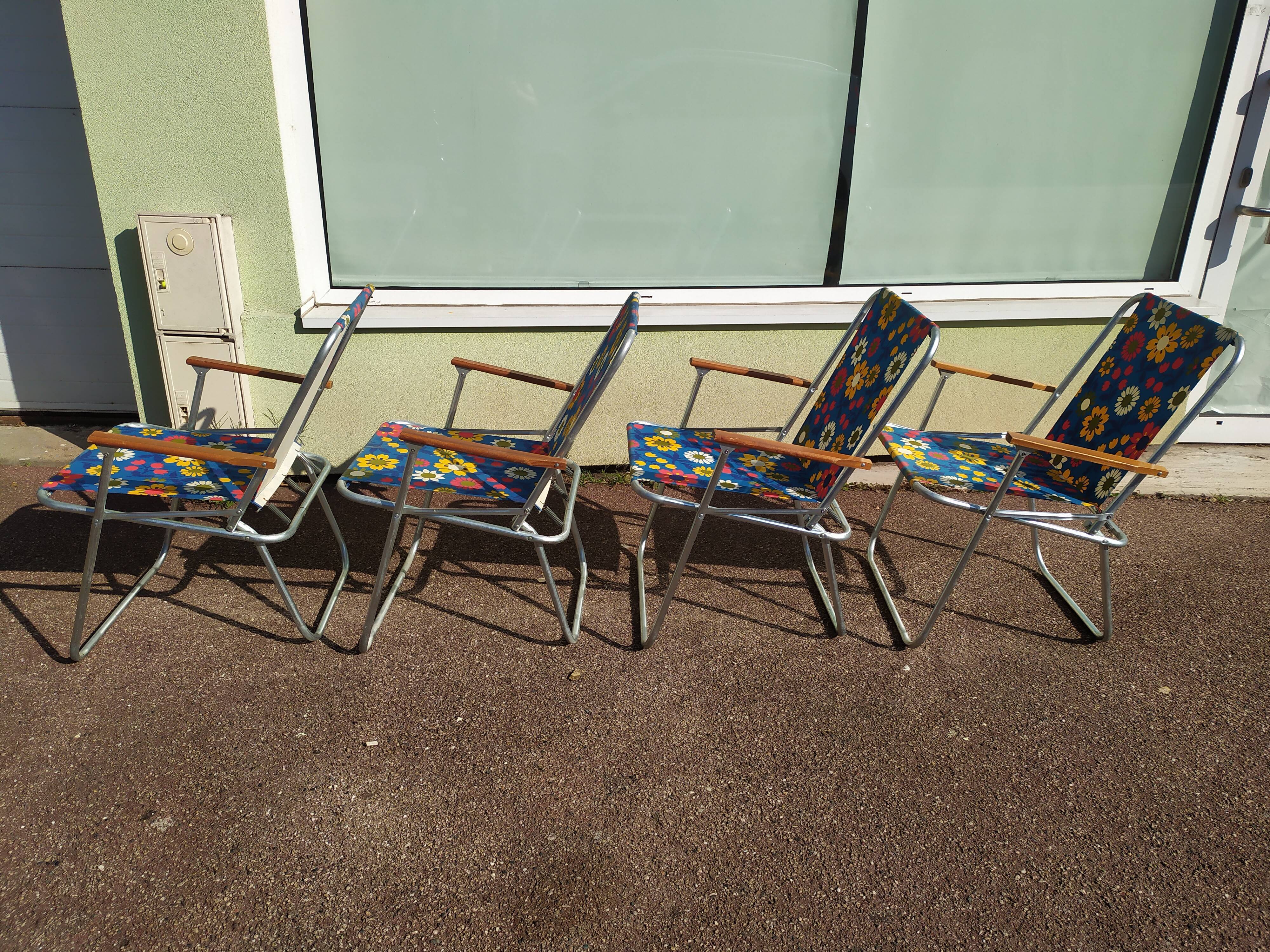 Lot de 4 chaise de camping pliante vintage bleu fleur