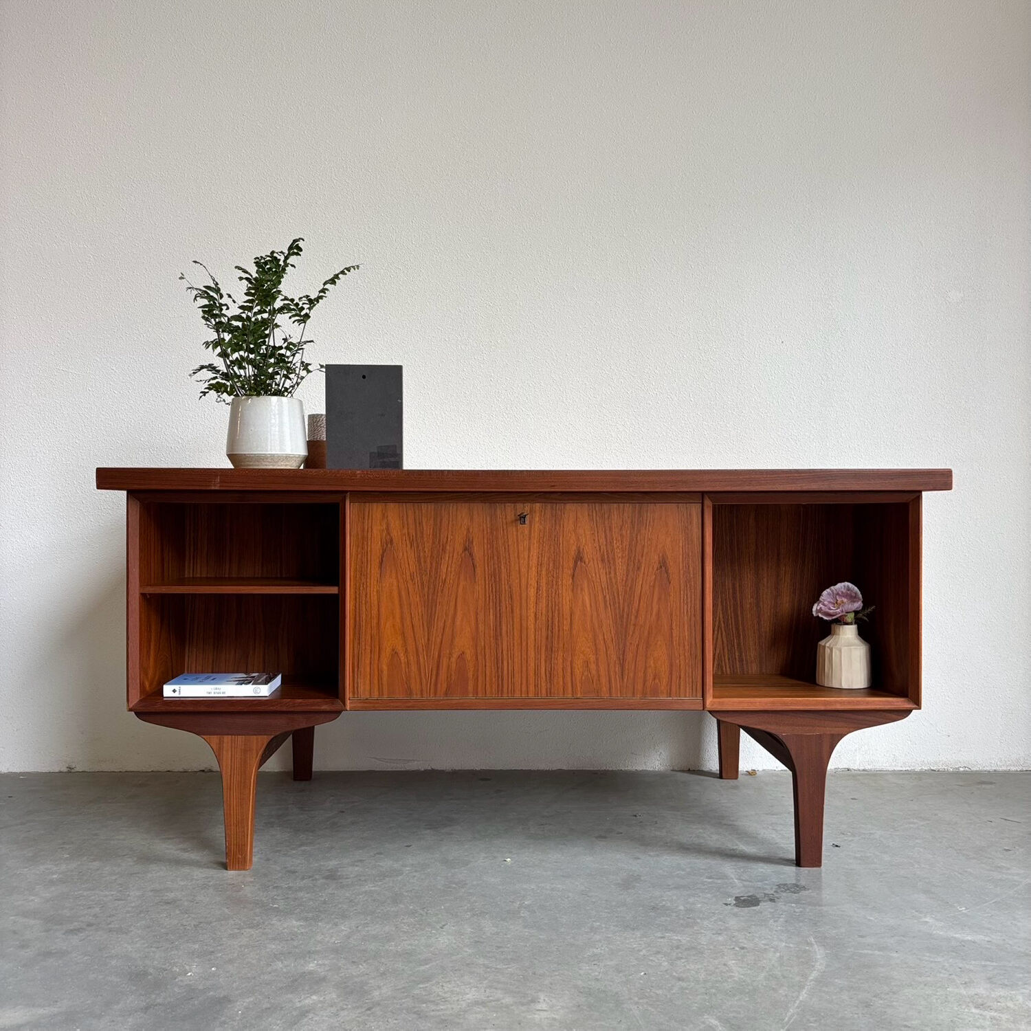 Big vintage Danish freestanding desk in teak