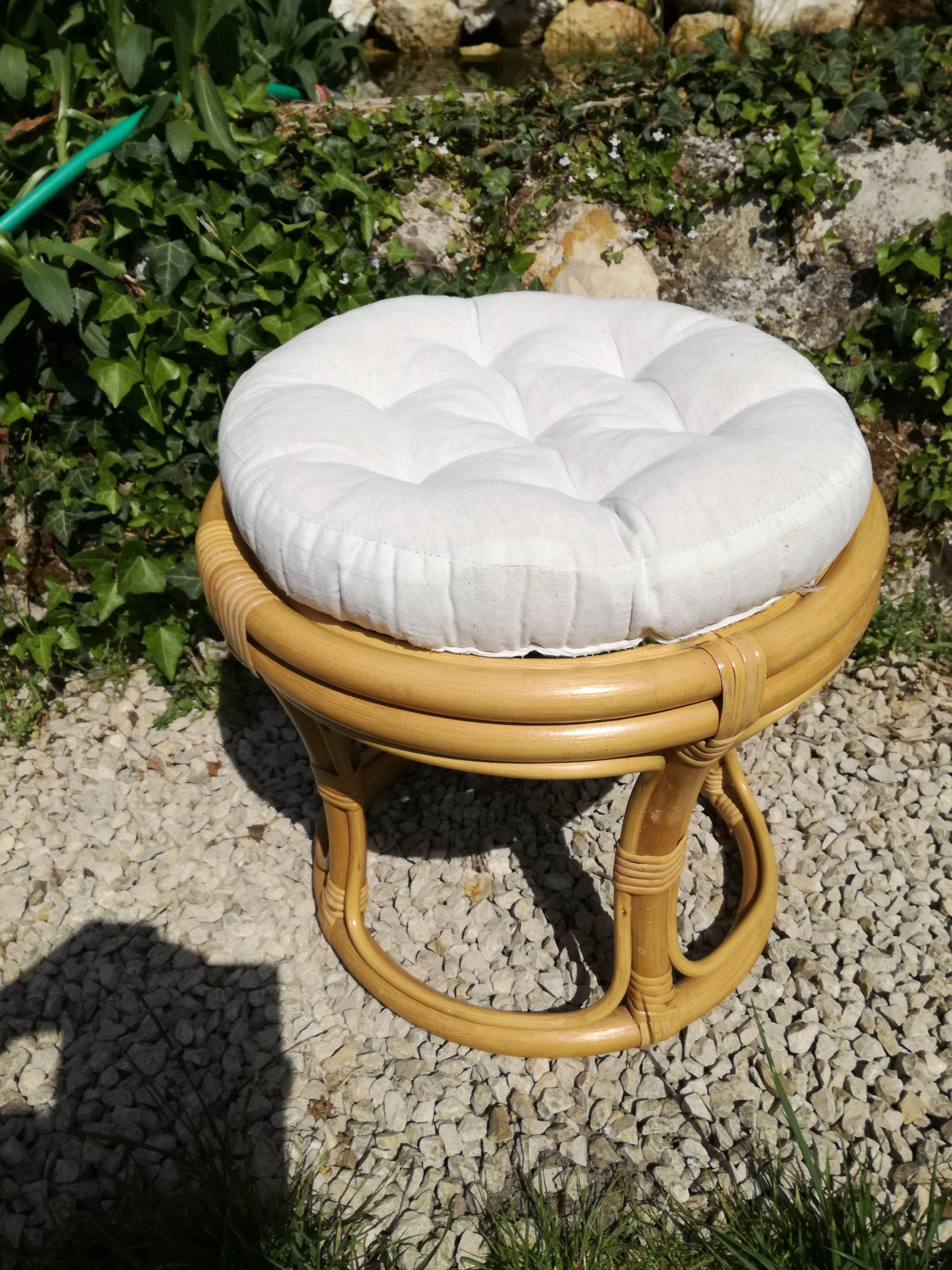 Rattan and bamboo pouf