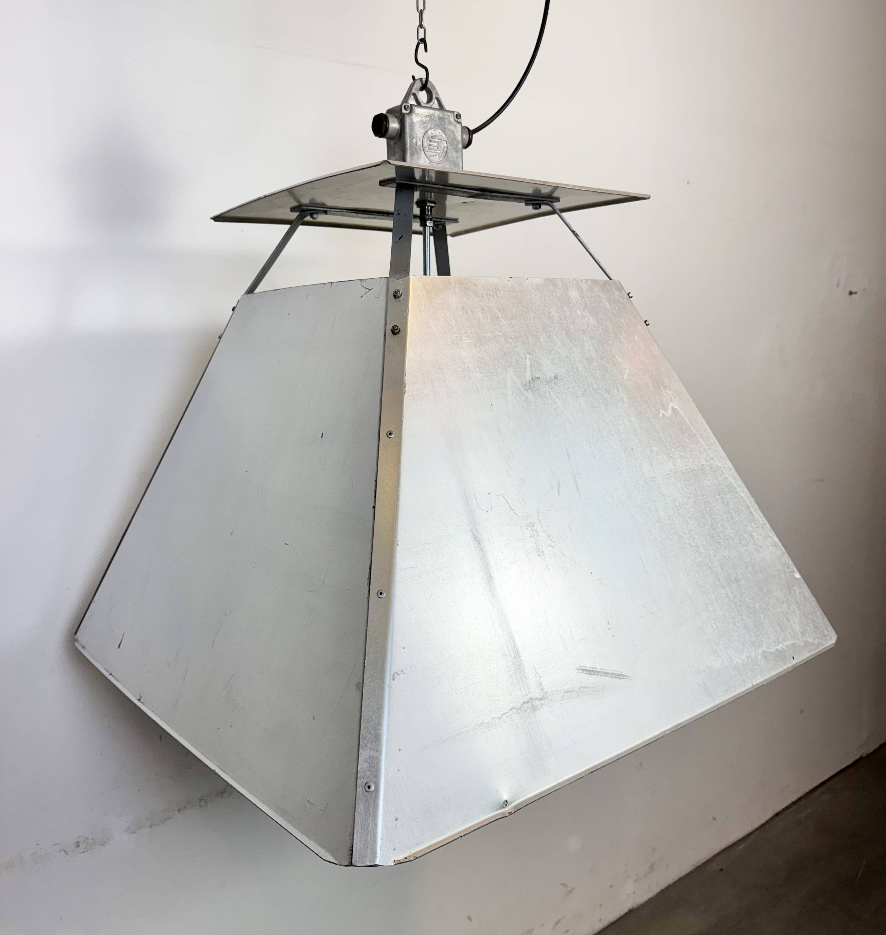 Large Silver Industrial Factory Pebdant Lamp, 1970s