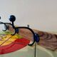 Vintage wooden wall coat rack - triple coat hook with blue metal balls