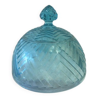 Dessert cheese bell - blue molded glass - art deco. vintage