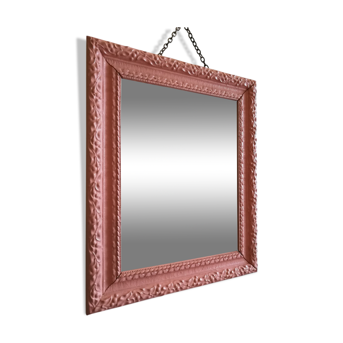 Old wood mirror painted in old pink 28x35cm