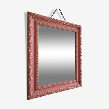 Miroir ancien bois peint en vieux rose 28x35cm