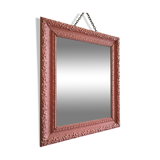 Miroir ancien bois peint en vieux rose 28x35cm