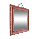 Miroir ancien bois peint en vieux rose 28x35cm