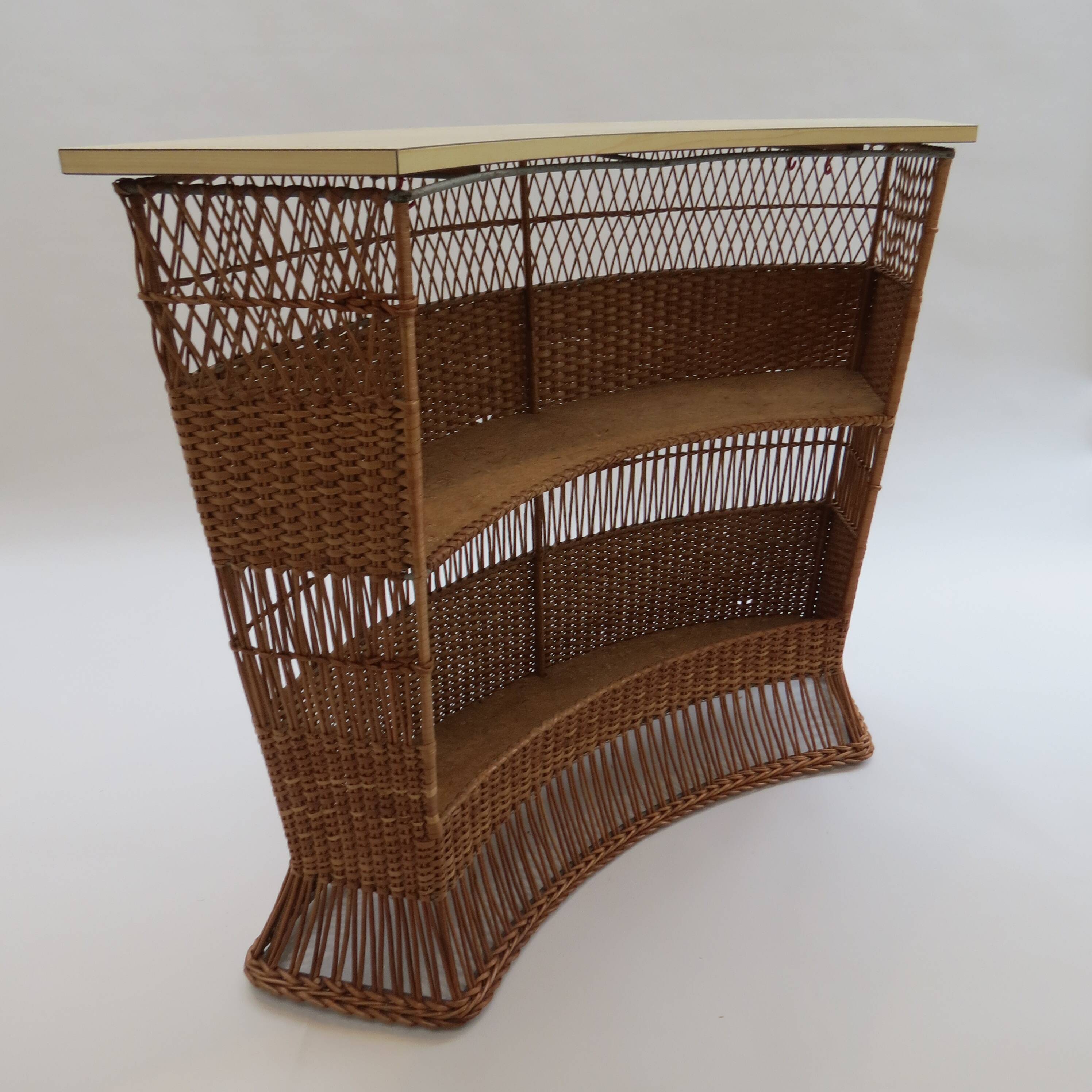 1970s rattan boho freestanding bar