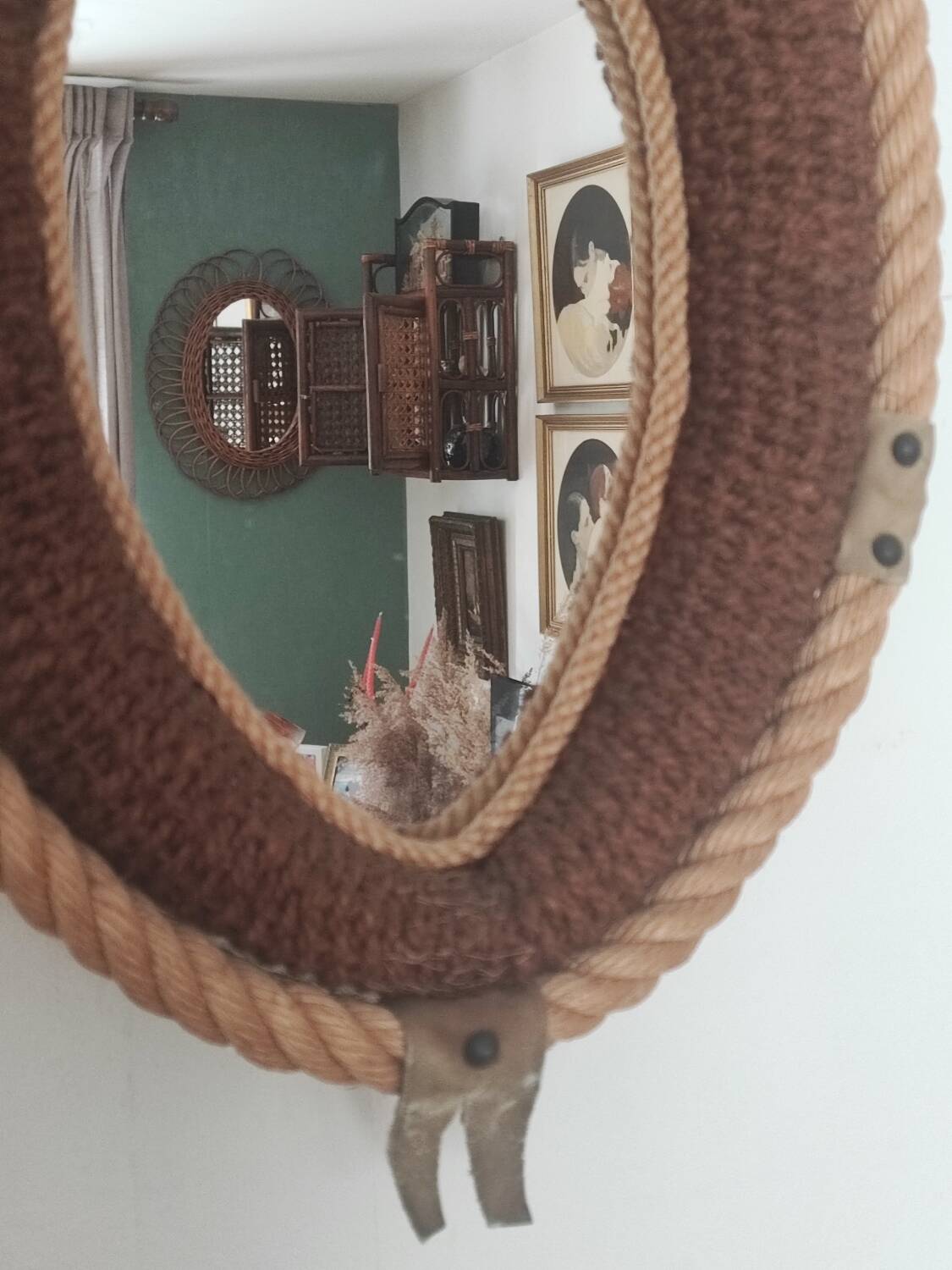 Vintage rope mirror, attributed to Adrien Audoux and Frida Minet, 1950s design.