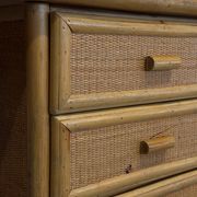 Vintage bamboo and woven rattan desk — glass top