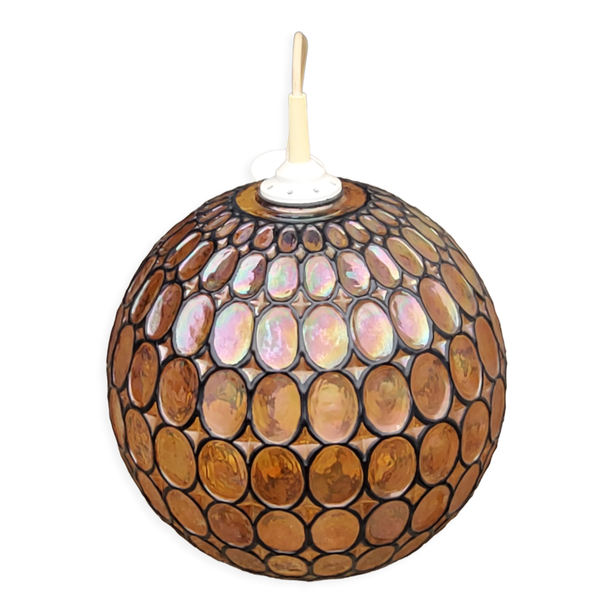 Ball pendant light in orange and enameled glass from the 70s