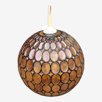 Ball pendant light in orange and enameled glass from the 70s