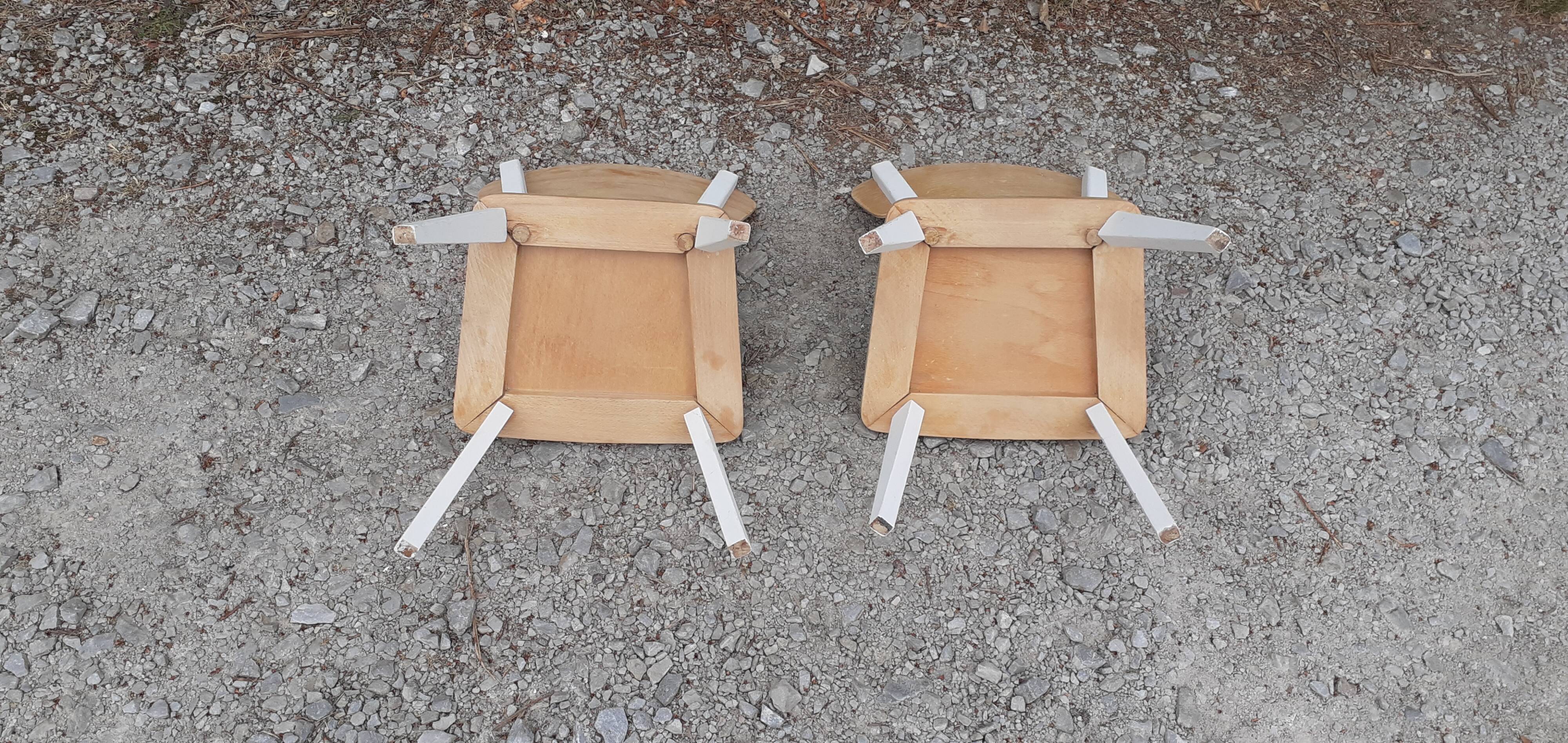 Pairs of children's chairs feet compass vintage wood
