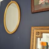 Large oval mirror gilded wood with red plate 44x66cm