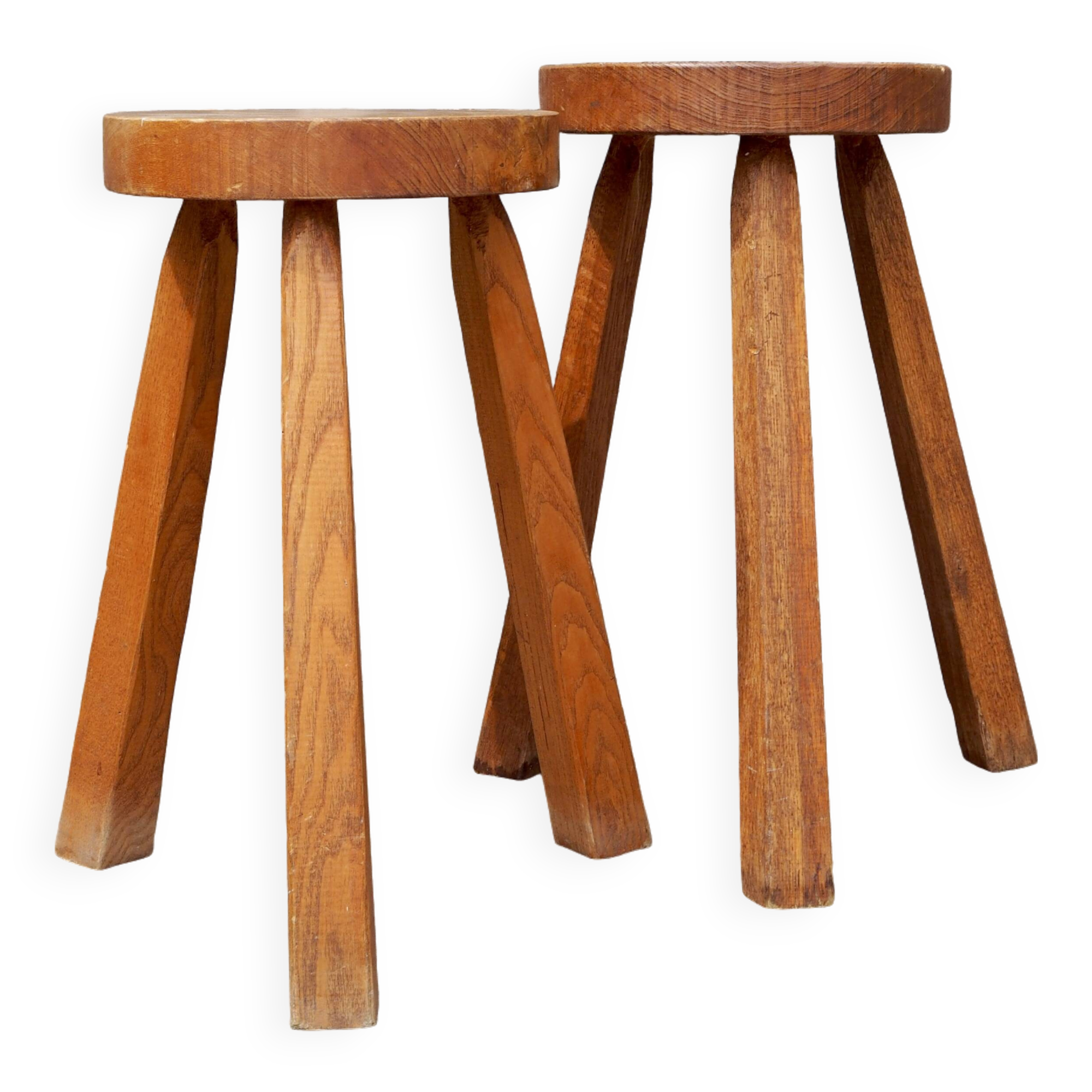 Pair of solid wood tripod stools
