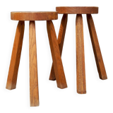 Pair of solid wood tripod stools