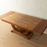 Elegant Art Deco dining table from the 1930s, walnut root veneer
