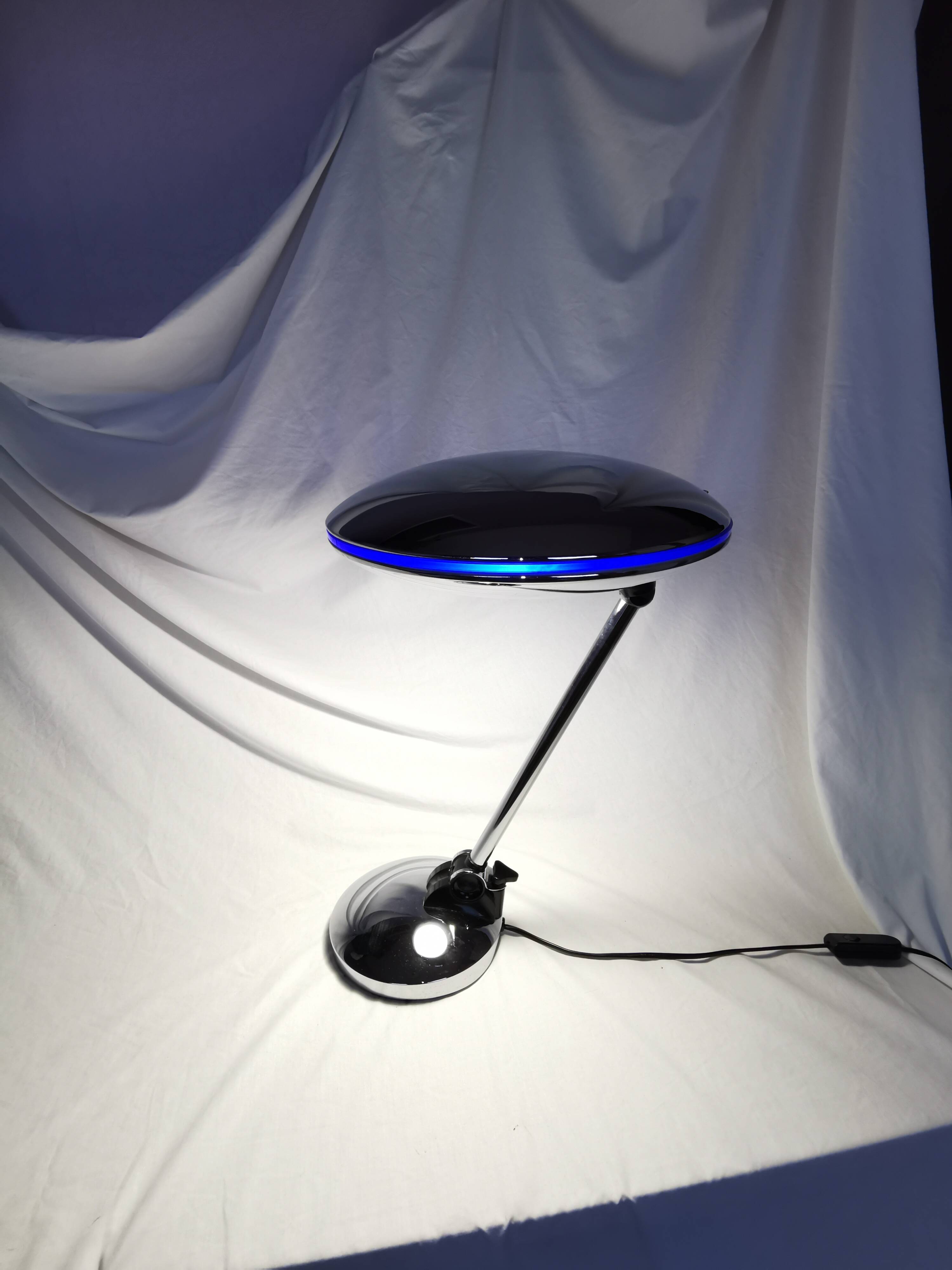 Adjustable chrome metal UFO lamp, space age, UFO, Aluminor, France, 1980.