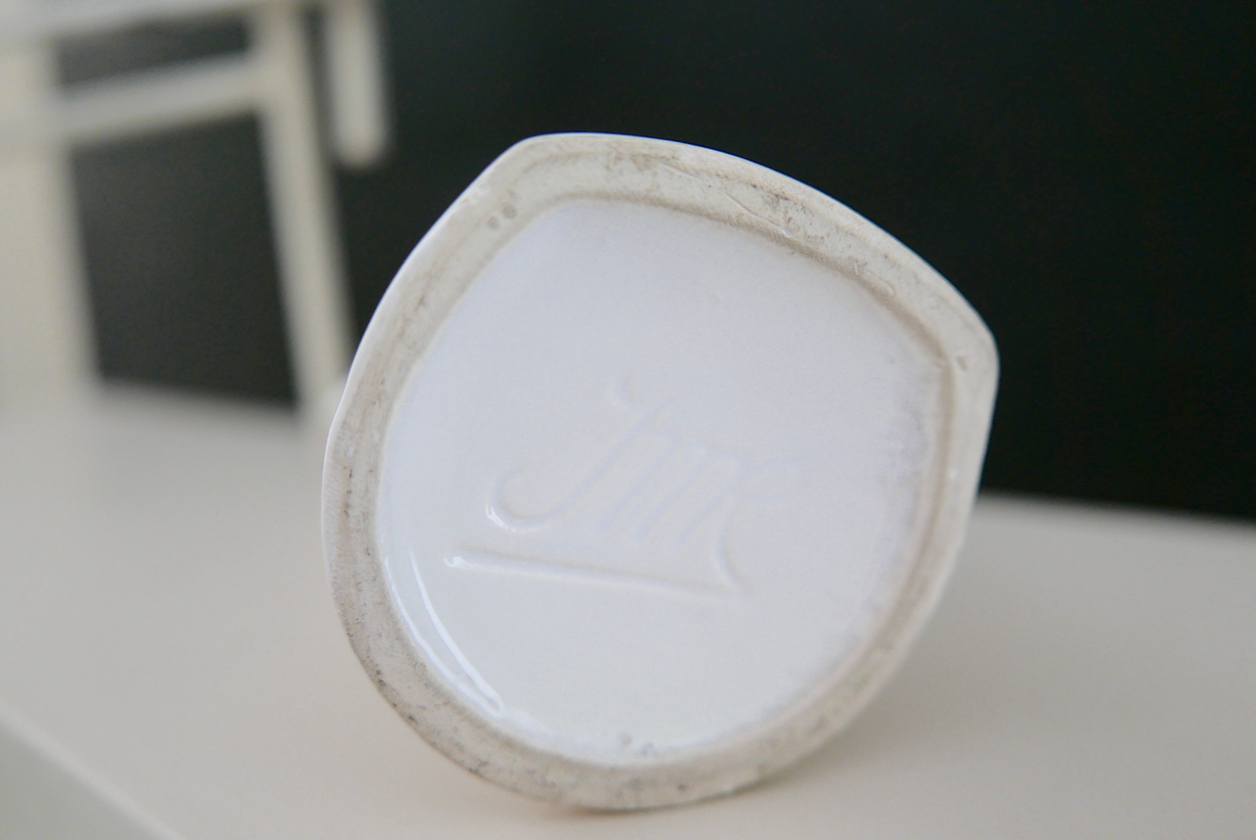 Hand baguier vase, white porcelain, 70s