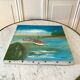 Oil painting on canvas landscape sea and vintage sailboats