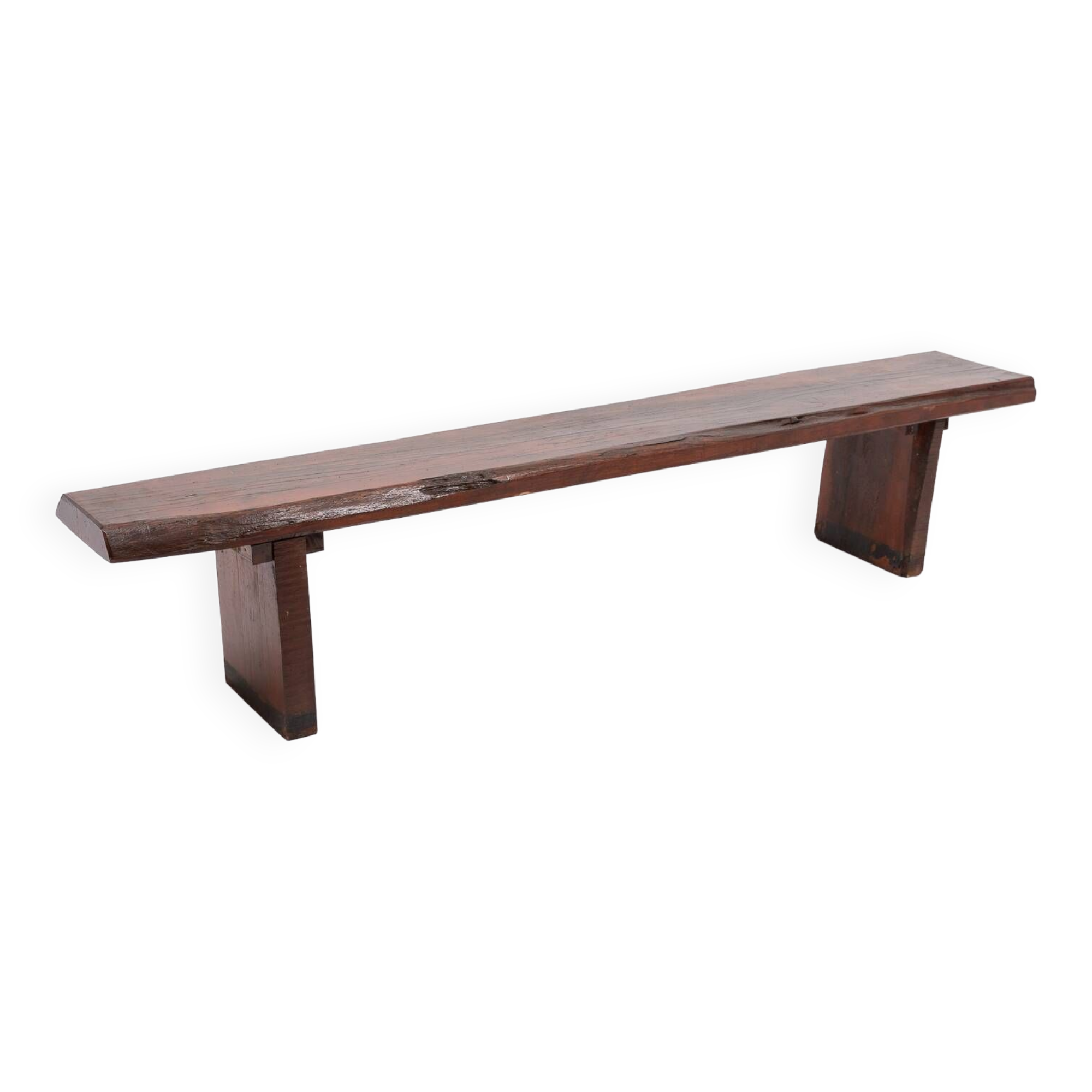Banquette en bois massif vernis, milieu du XXe siècle