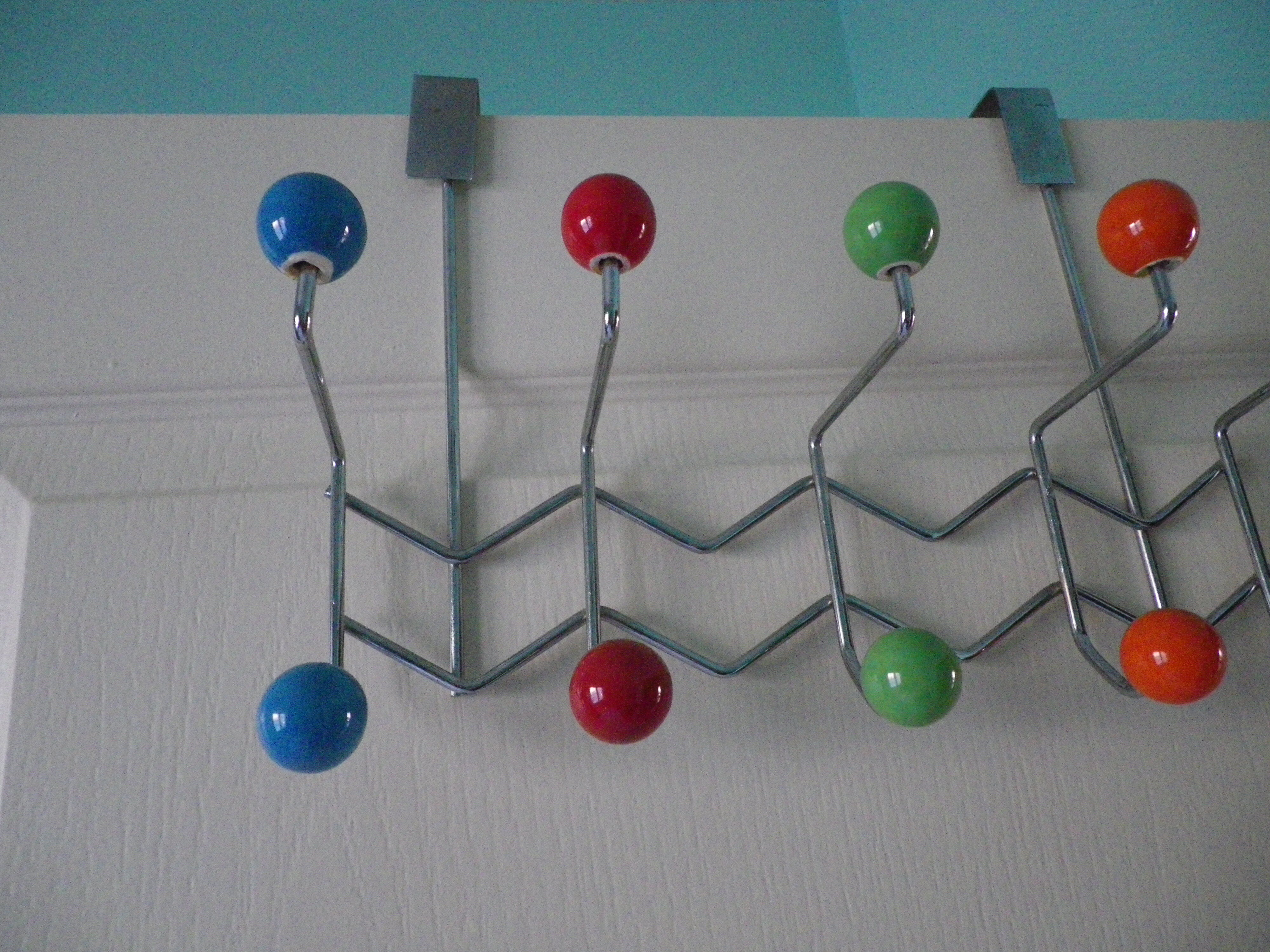 Door hook with 10 hooks-balls, metal and wood, 70s