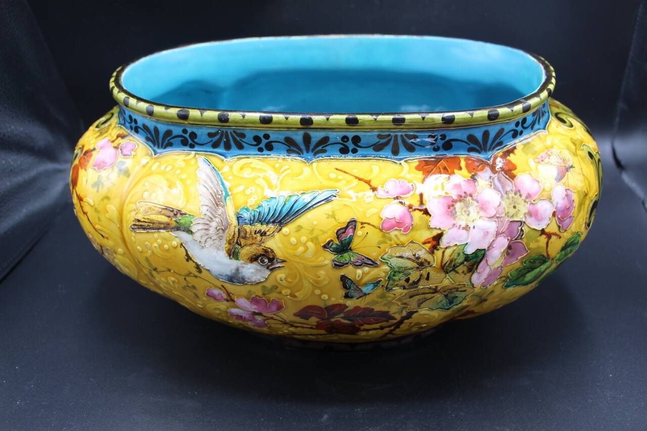 19th-century earthenware jardinière attributed to Felix Optat Milet.