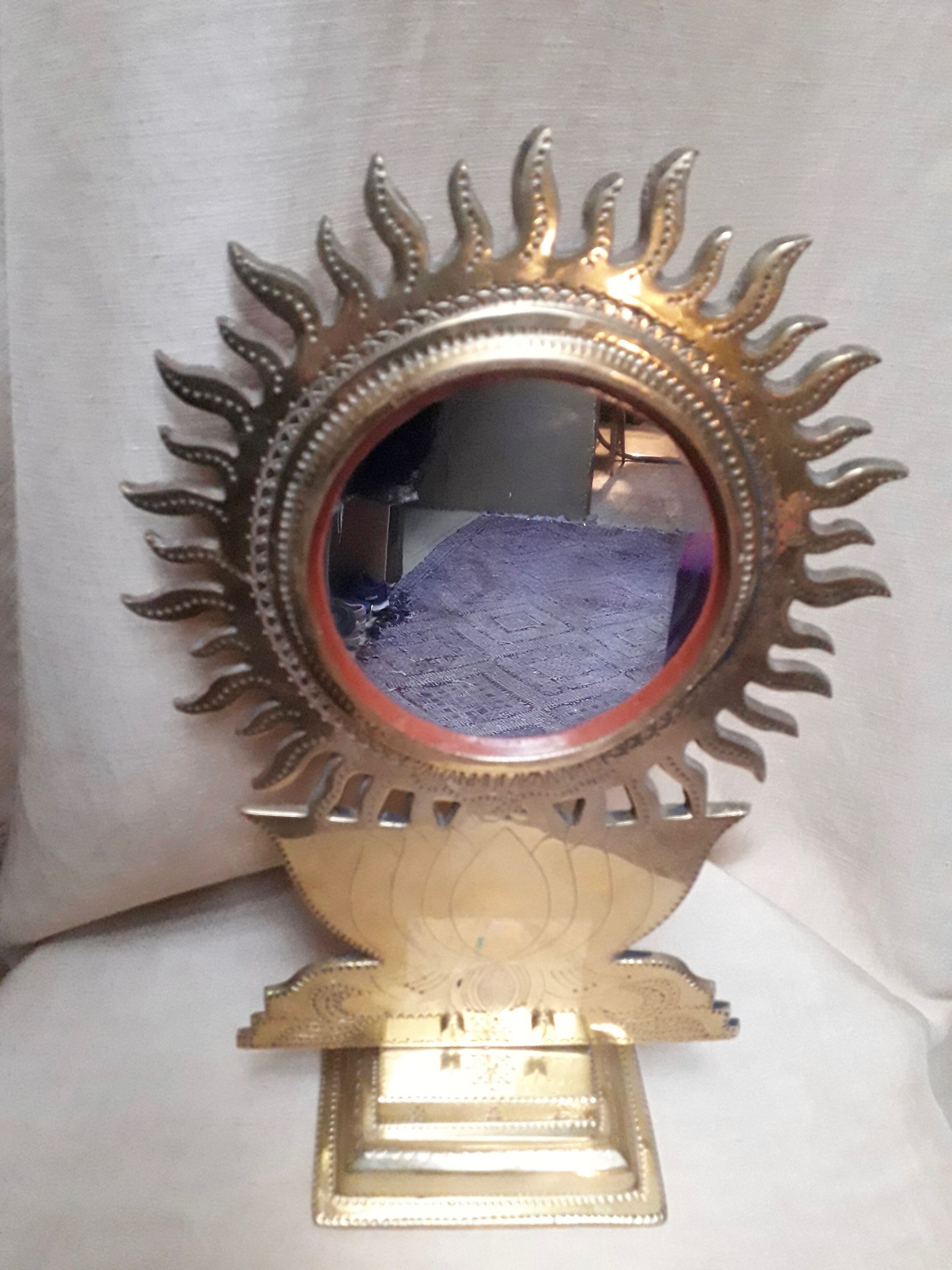 Miroir magique AranMula Kannadi du Kerala Lotus soleil 20x31cm