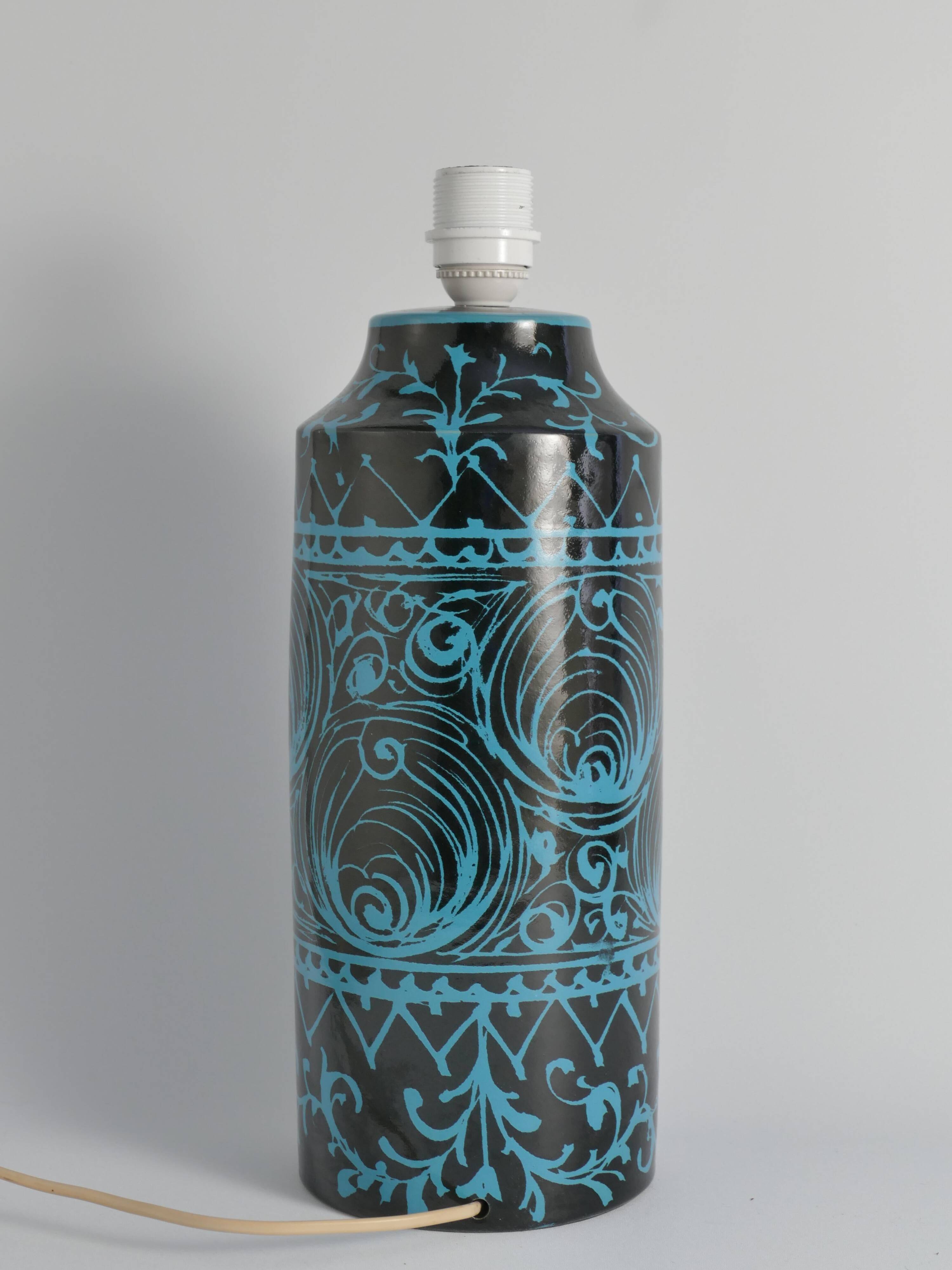 Black and Turquoise Ceramic Table Lamp by Avino Bagni, Italy, 1960s