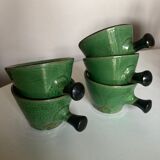 Set of 5 cups in green glazed clay Dieulefit 1960