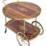 Serving table and rolling bar with drop leaves featuring floral marquetry decoration.