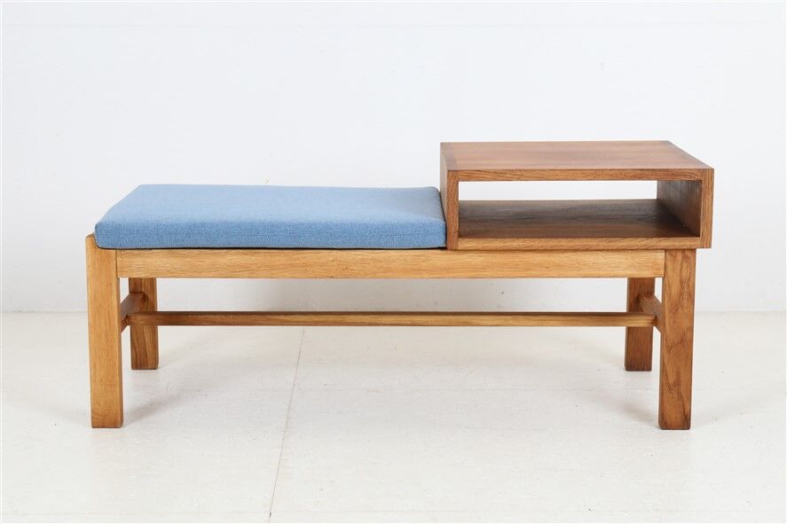 Minimalist mid-century phone / reading bench, oak, Danish modern design, 1960s / 1970s