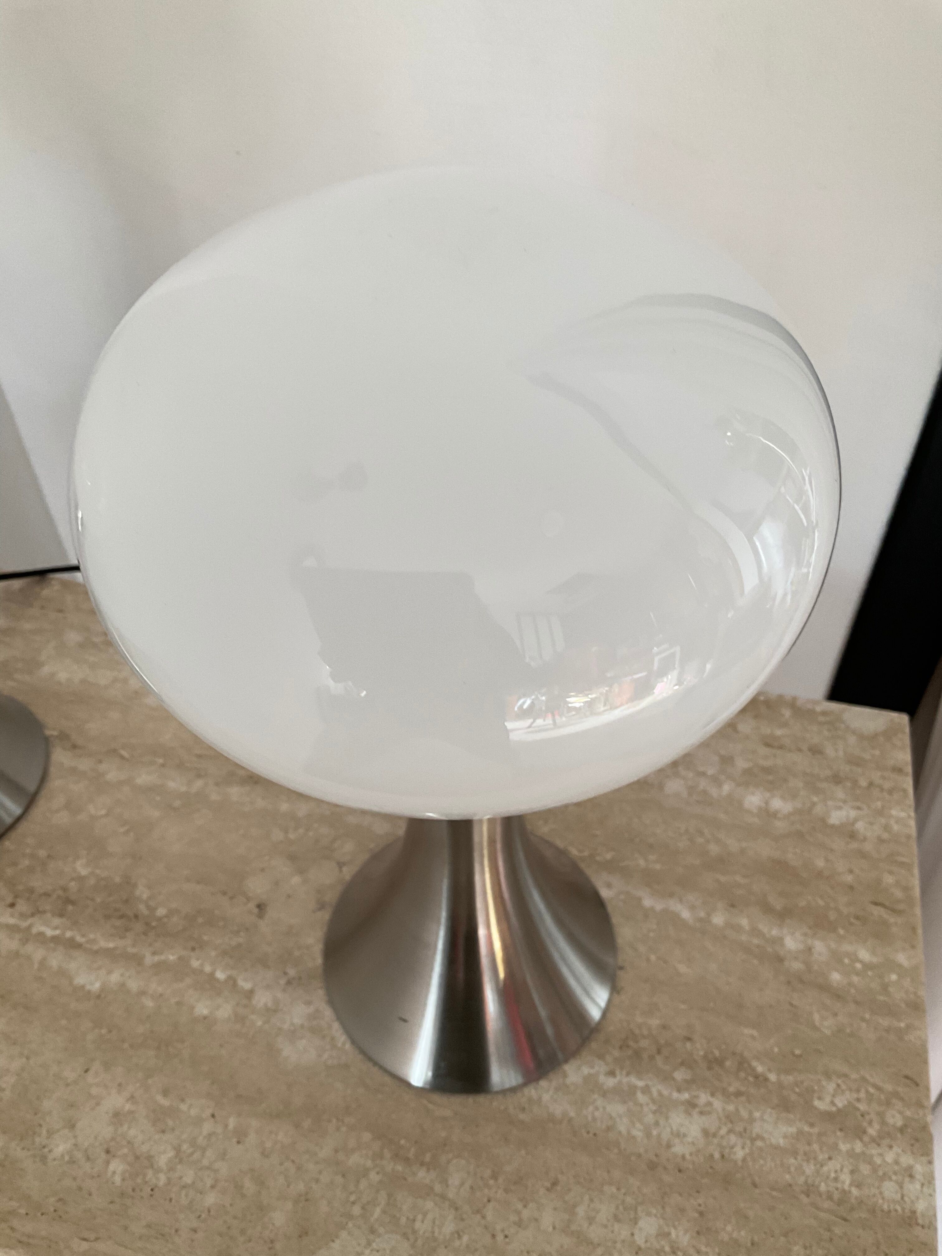 Pair of lamps mushroom opaline and chromed metal 80s