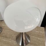 Pair of lamps mushroom opaline and chromed metal 80s