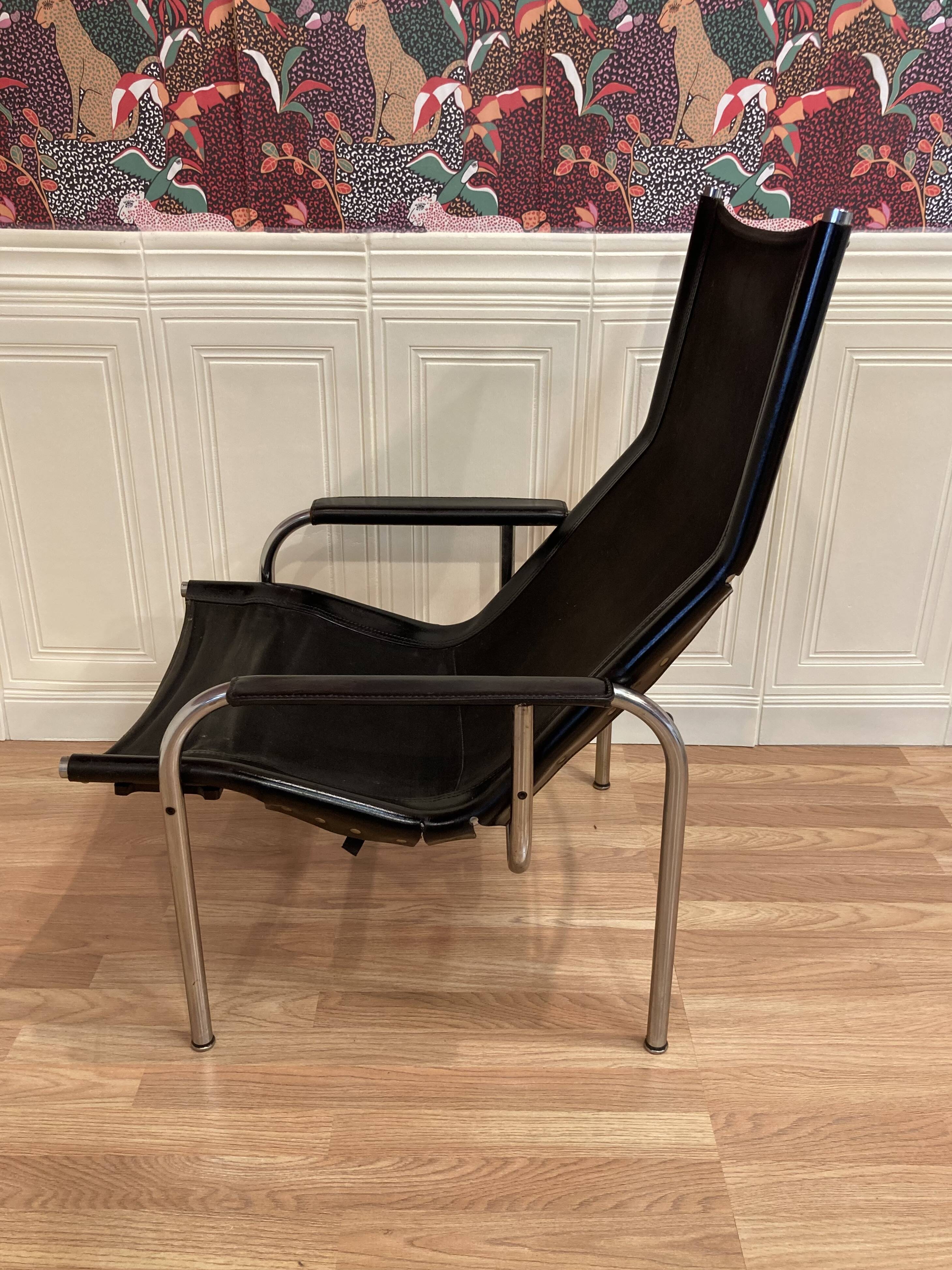 Paire de fauteuils relax inclinable cuir noir design "Hans Eichenberger" 19