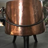 Cauldron with tinned copper pot handle and support 3 feet - 25.5 cm