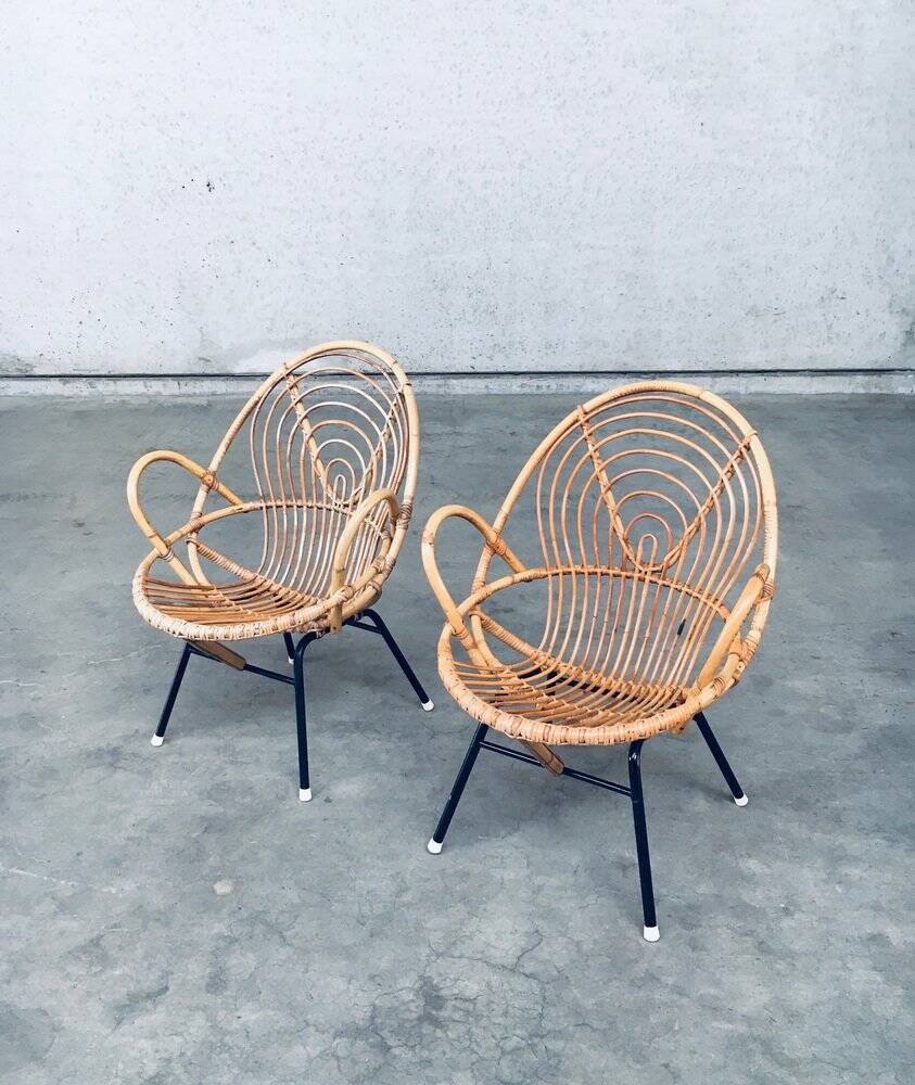 Set of Rattan Lounge Chairs attributed to Rohe Noordwolde, 1960s