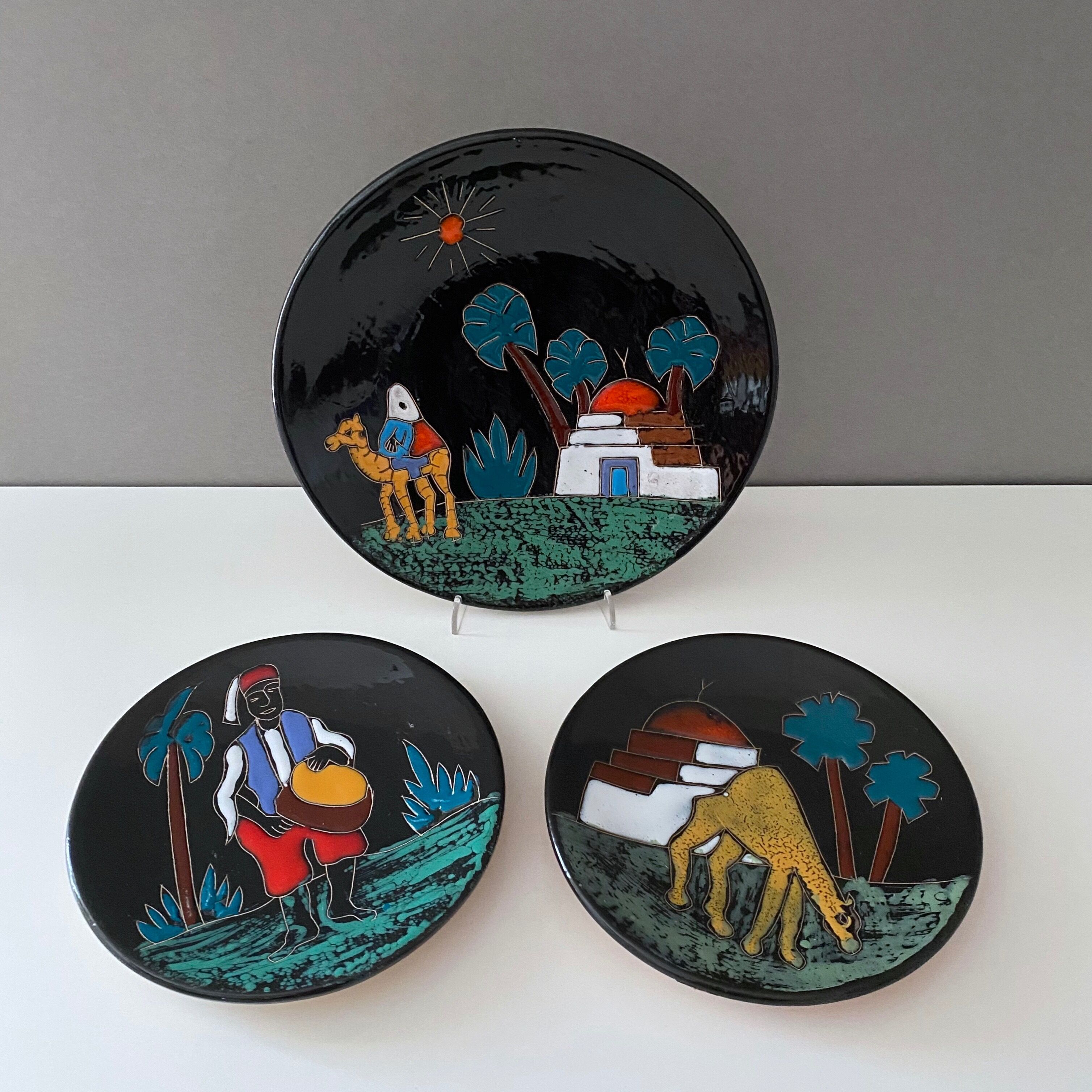 Collection of 3 wall plates 50's, ceramic plates, westgerman pottery
