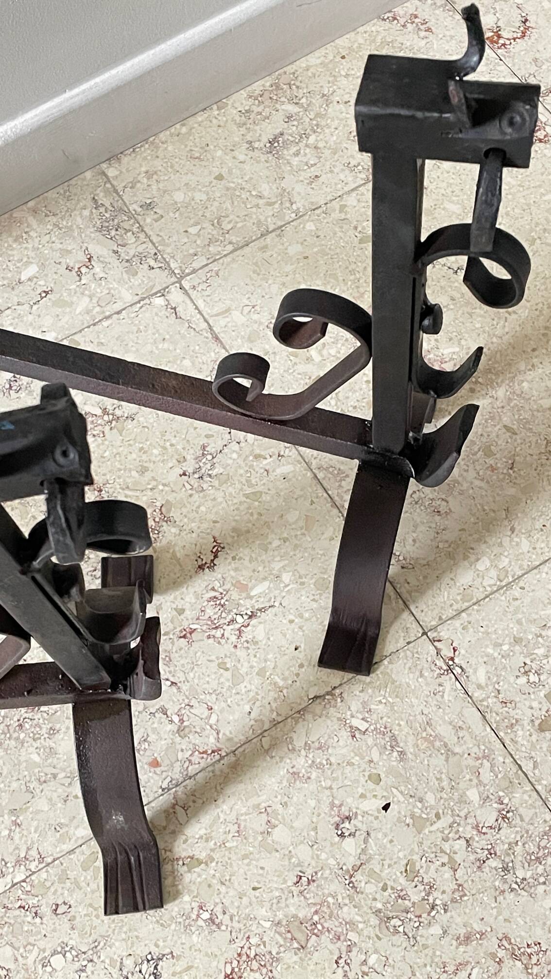 Pair of vintage steel brutalist andirons