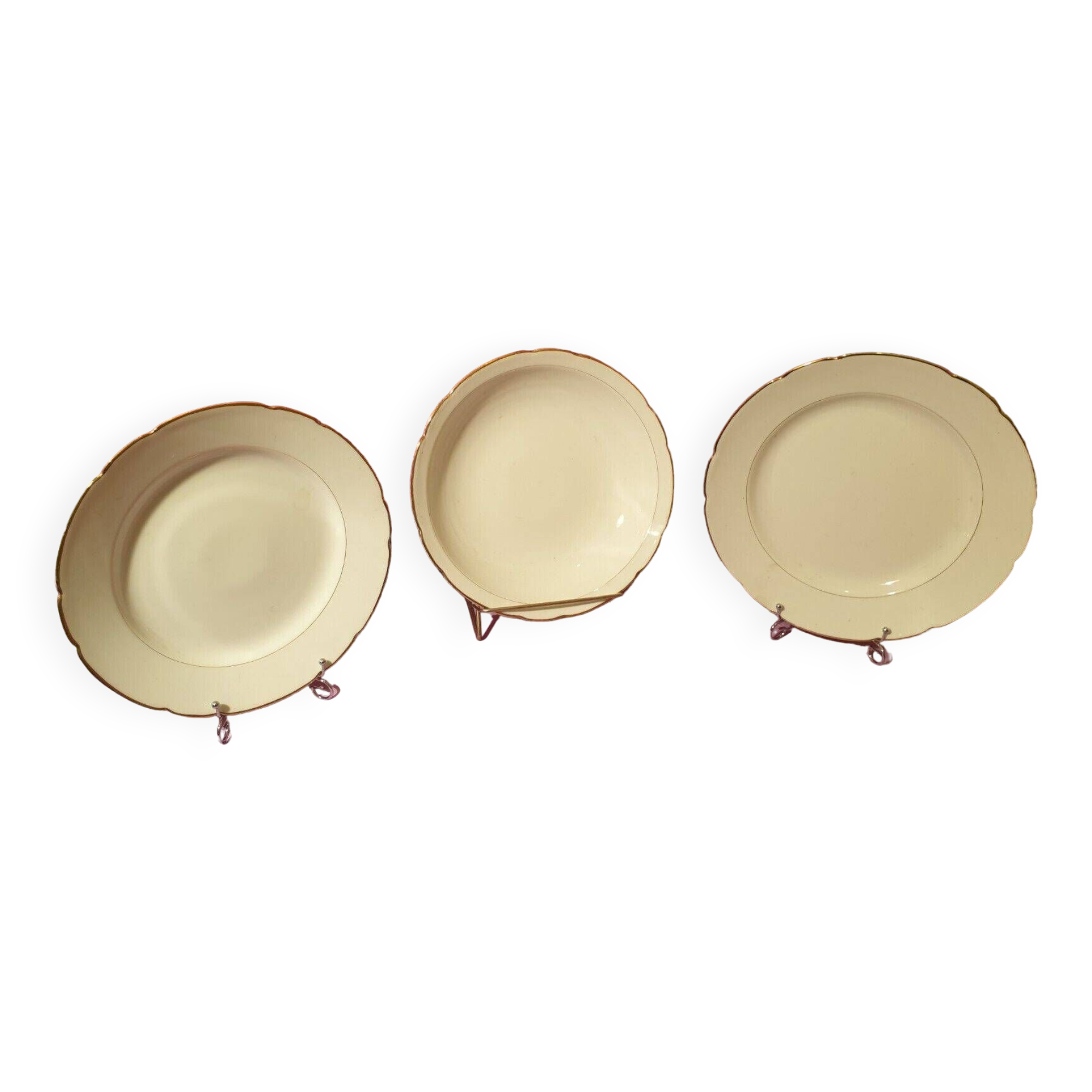 Three pretty round dishes including a hollow white and gold porcelain PLV France