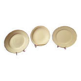 Trois jolis plats ronds dont un creux porcelaine blanche et or PLV France