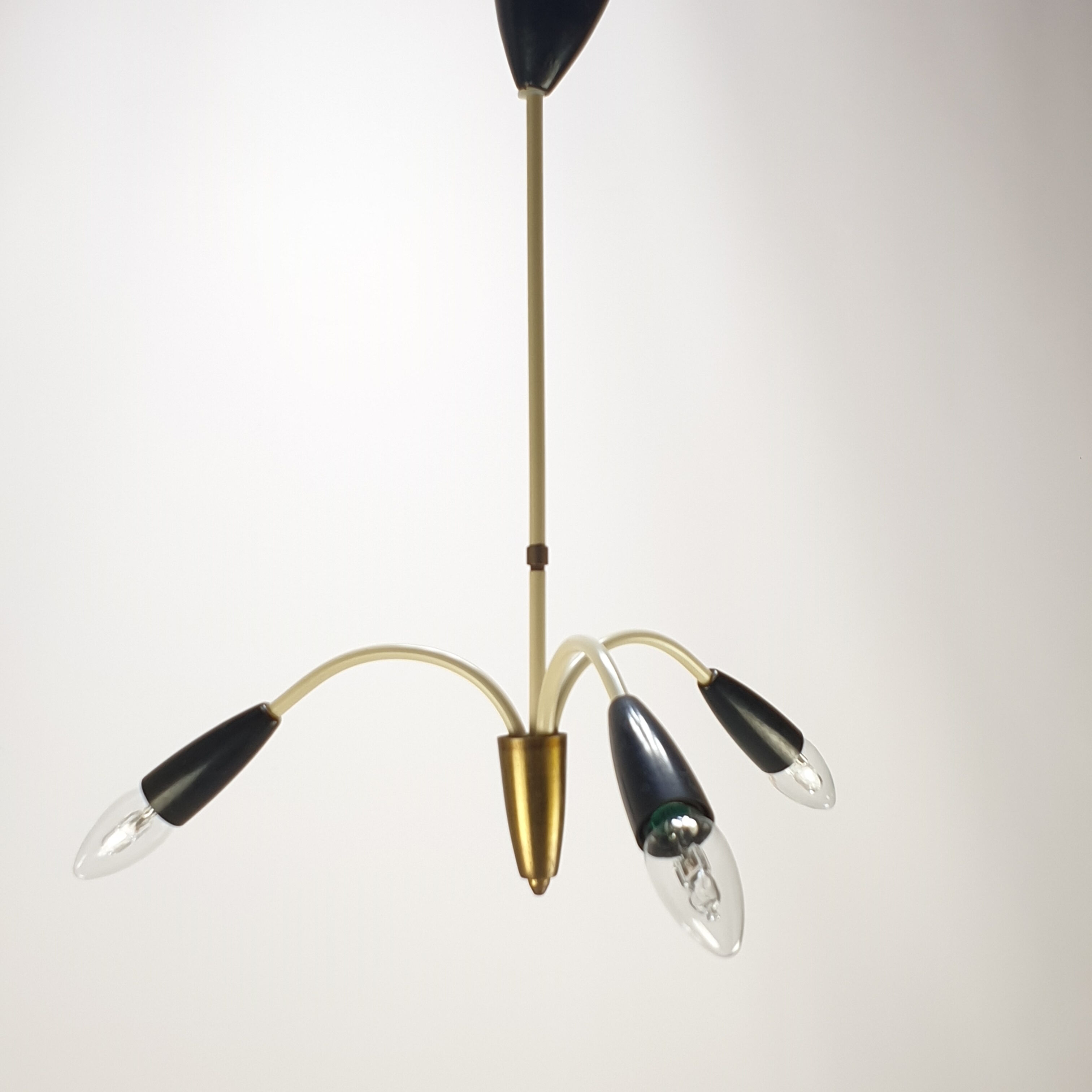 Italian 3 Armed Chandelier with Brass, 1960s