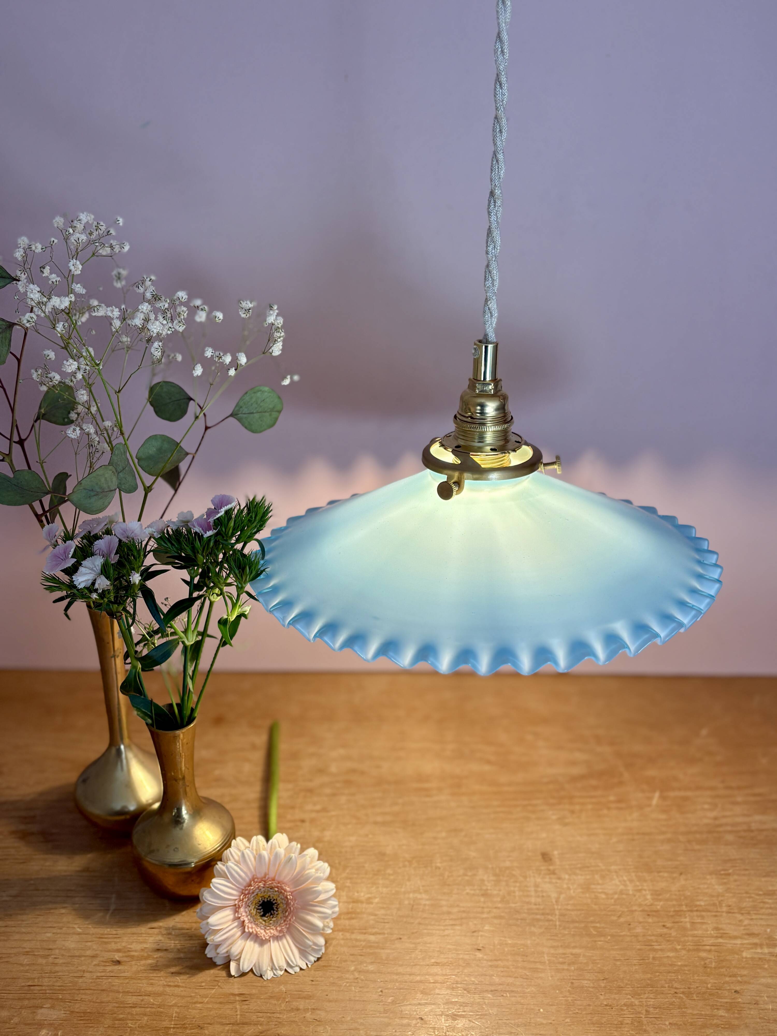 Vintage blue opaline pendant light