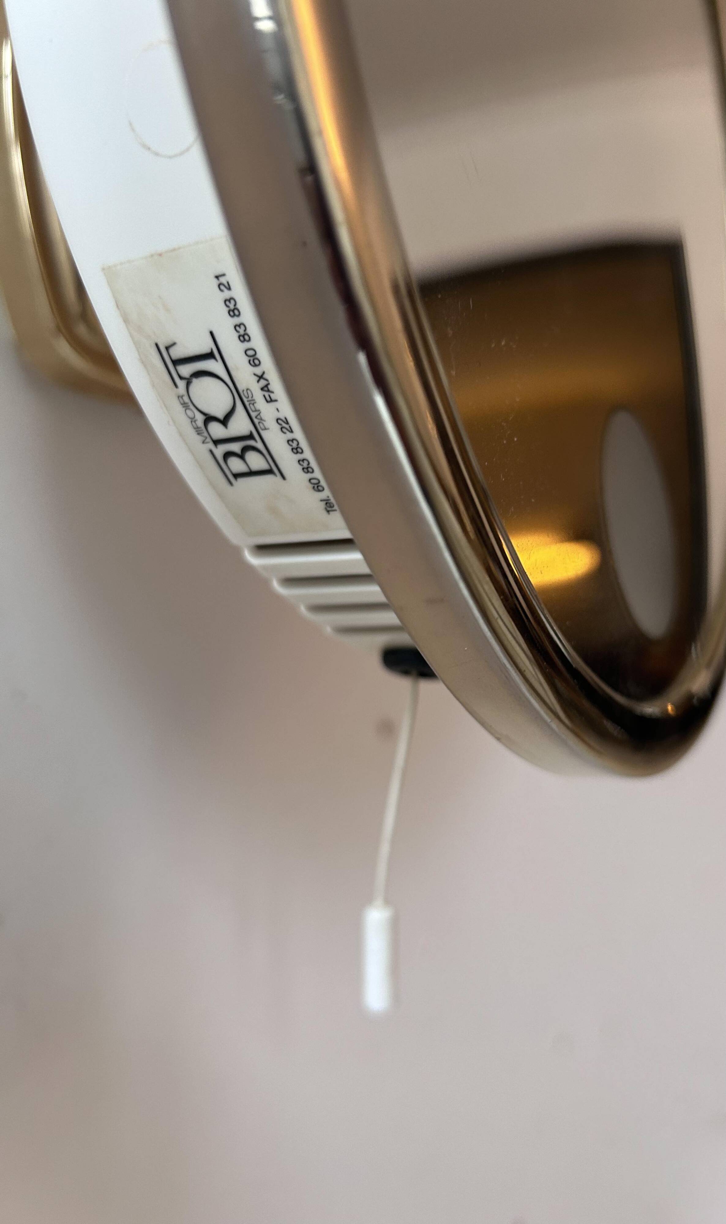 Vintage Brot adjustable golden mirror, magnifying and illuminating, France 1970