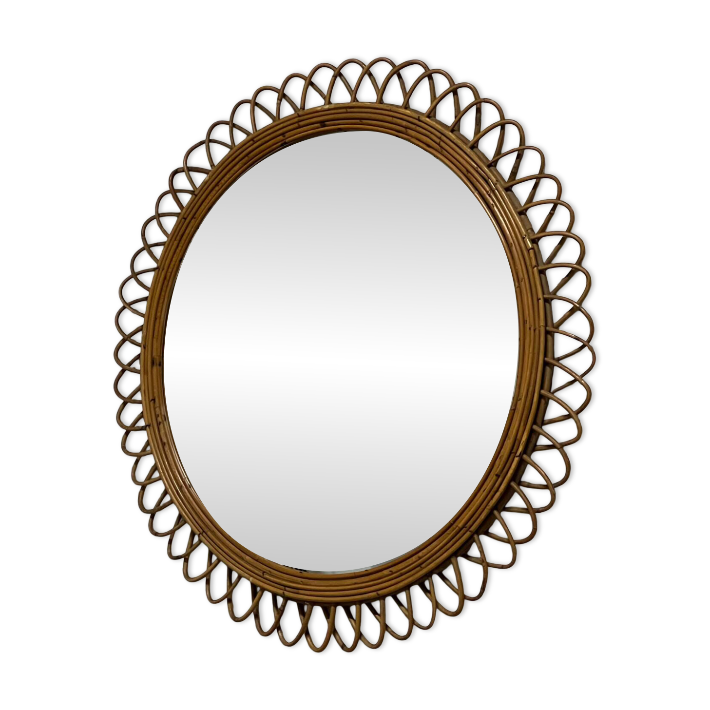 Large mirror from the 1950s. Made of bamboo. Vintage design in the Bonacina style.